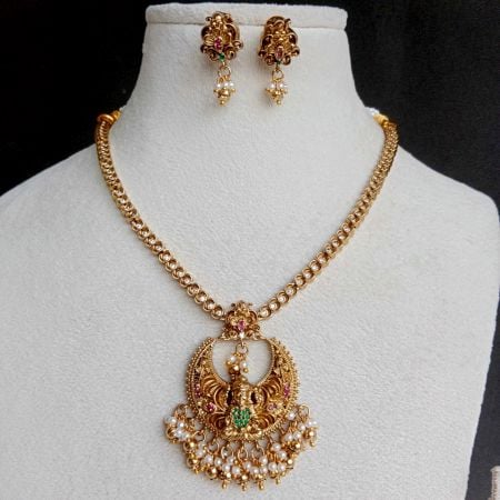 Handmade Brass Metal Jewellery Lakshmi Pendant Set